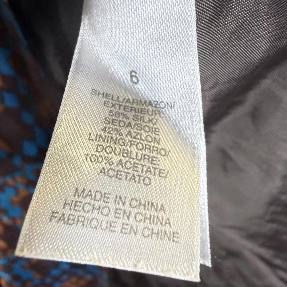 DKNY City Silk Skirt Size 6 Blue-Brown-Cinnamon Geometric Design Midi - Picture 7 of 8